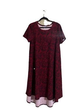 LuLaRoe Midi Dress Sz L CARLY Geometric Print High/Low Hem A-Line/Fit&Flare